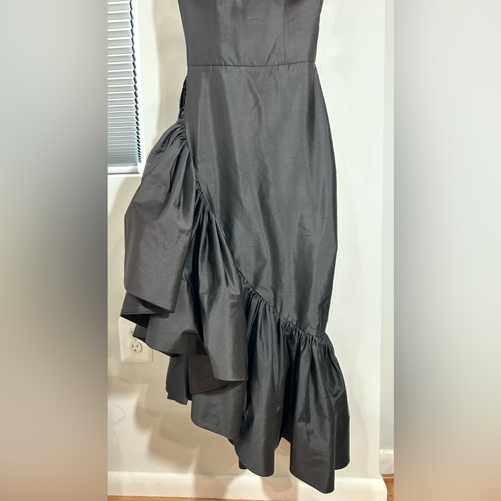 NWT Rasario Ruffled Asymmetric Silk Shantung Midi Dress Black IT 36 (US 0) - Picture 8 of 15